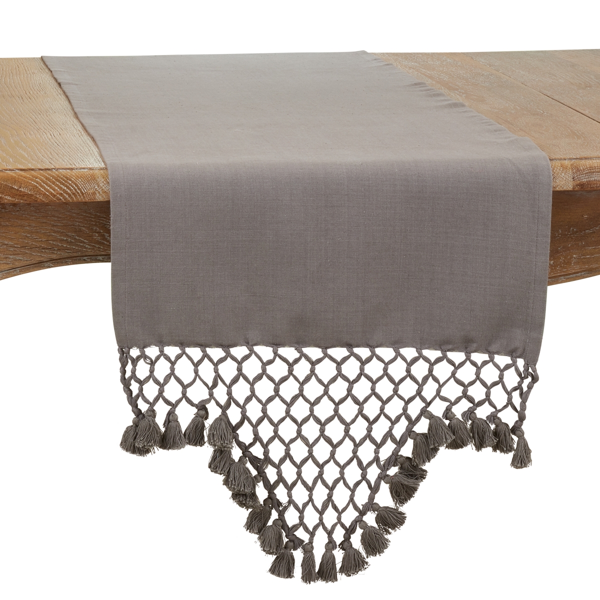 Picture of Saro Lifestyle 1220.GY1672B 16 x 72 in. Haniyah Collection Braided Tassel Table Runner, Grey