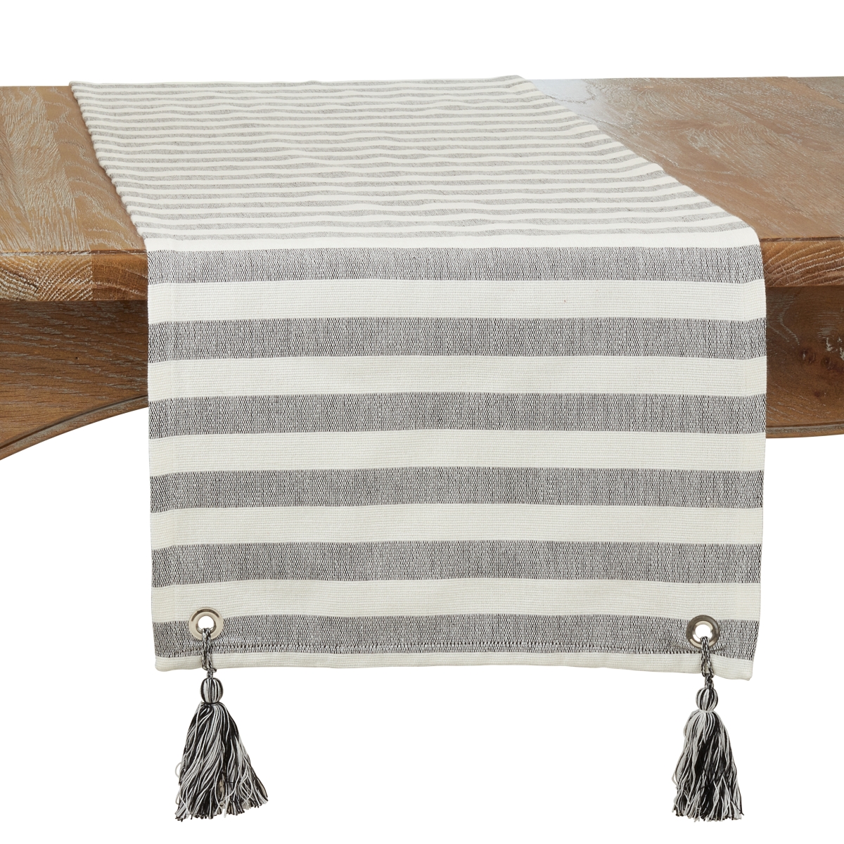Picture of Saro 432.BW1672B 16 x 72 in. Striped Tassel Oblong Table Runner, Black & White