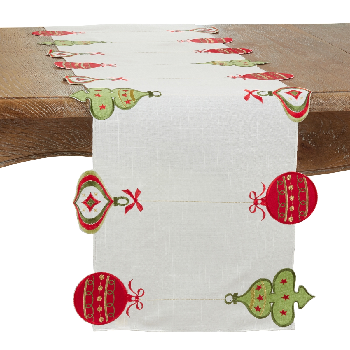 Picture of Saro 7172.W1672B 16 x 72 in. Embroidered Ornaments Oblong Table Runner&#44; White