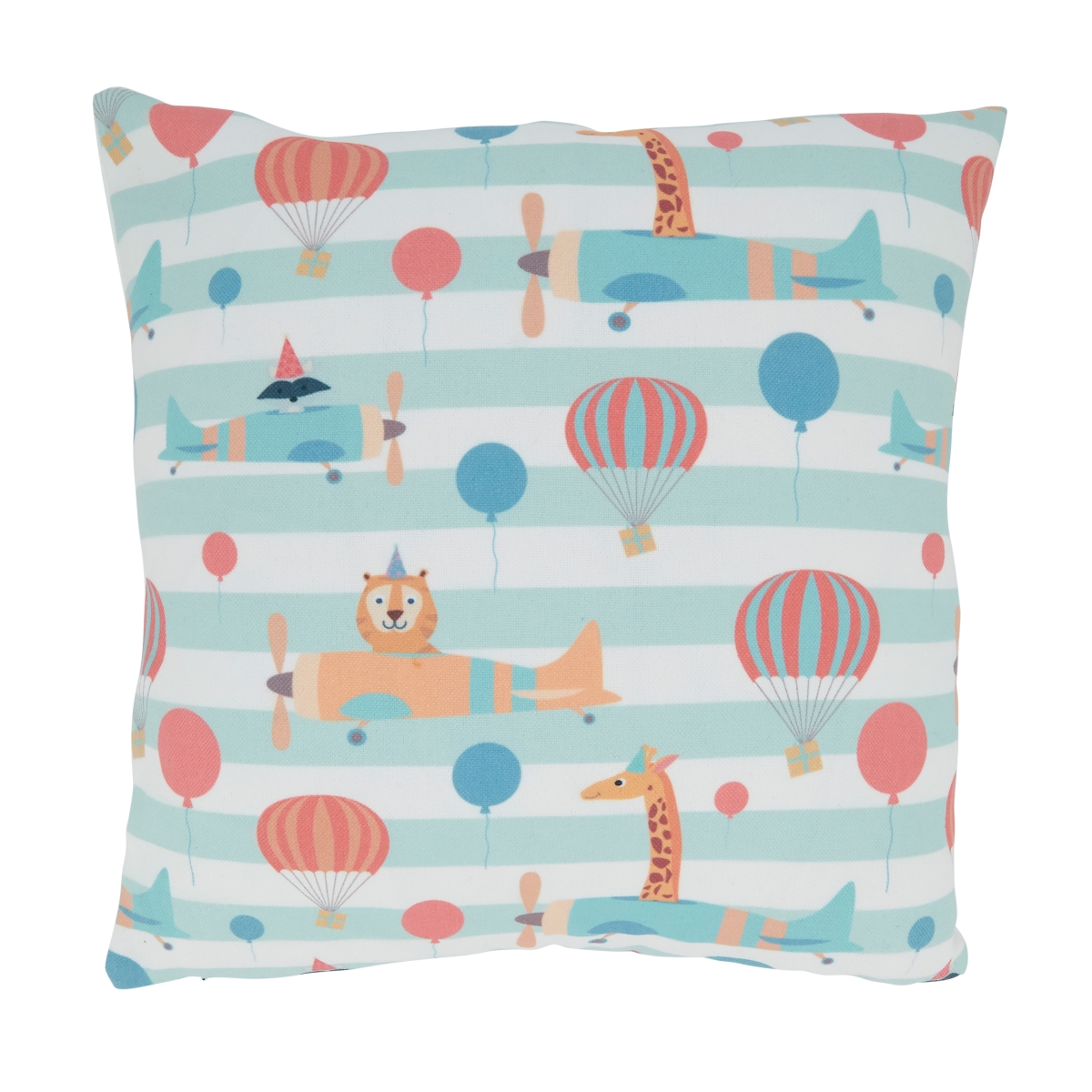 16 in. Animals Flying Square Throw Pillow with Poly Filling, Multi Color