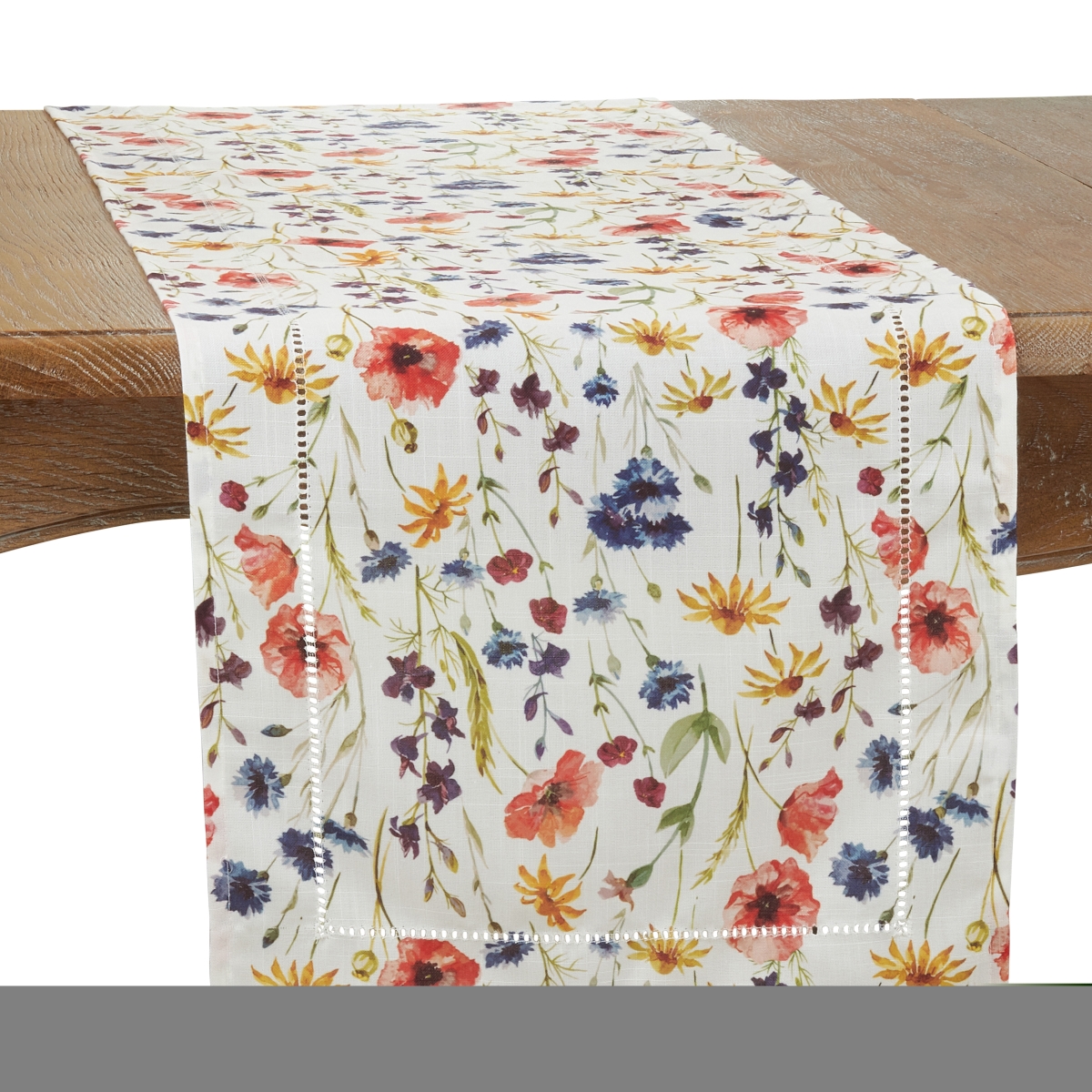 Picture of Saro 1629.M1672B 16 x 72 in. Floral Hemstitch Oblong Table Runner&#44; Multi Color