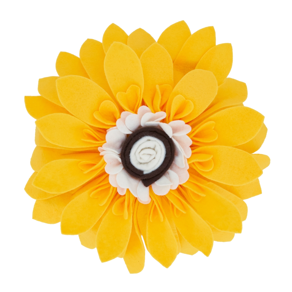 13 in. Felt Flower Round Throw Pillow with Poly Filling, Yellow