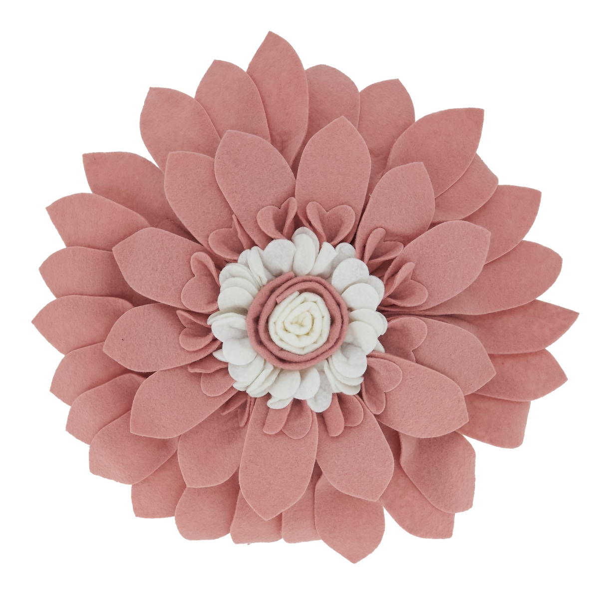 13 in. Felt Flower Round Throw Pillow with Poly Filling, Red