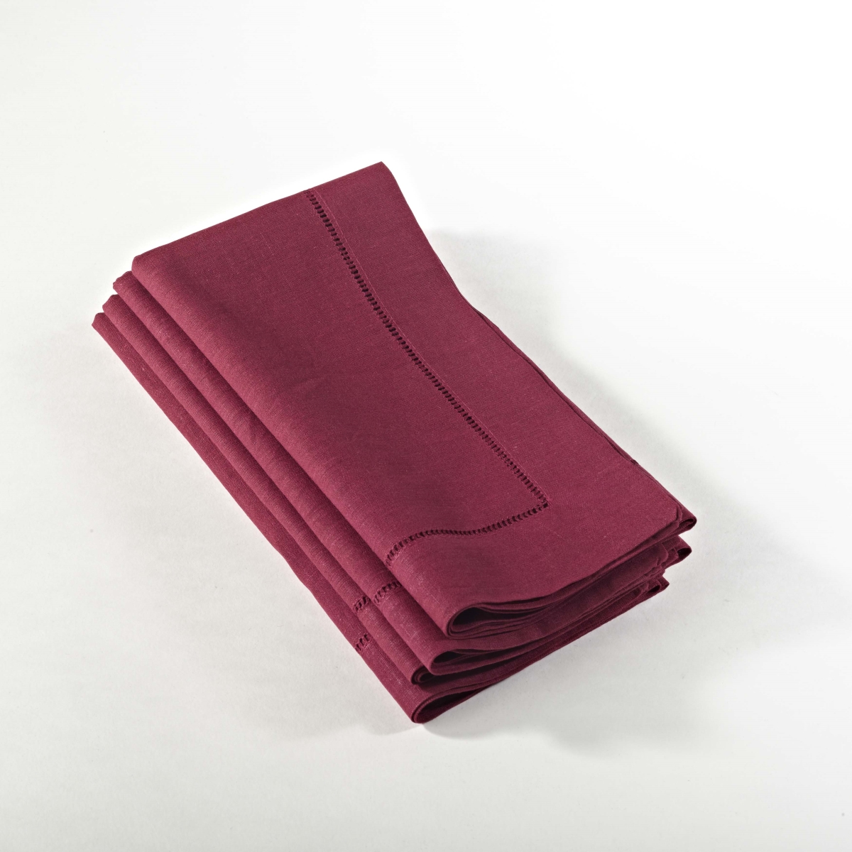 SARO 6100C.BU20S 20 in. Everyday Square Hemstitched Dinner Napkin - Burgundy  Set of 4