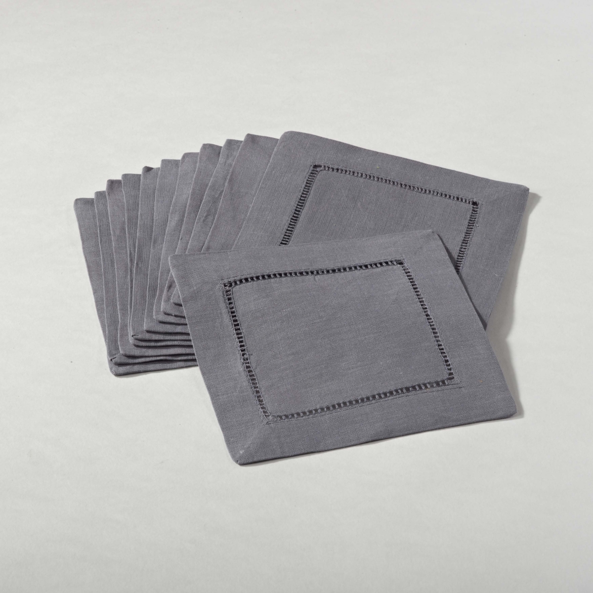 Picture of SARO 6100C.ST6S 6 in. Square Hemstitch Cocktail Napkin - Slate  Set of 12