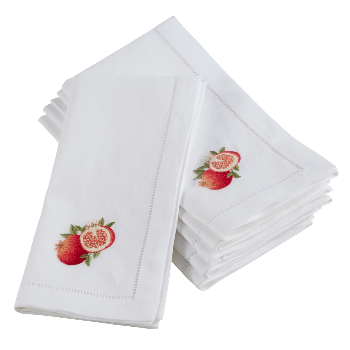 Picture of SARO NM158.W20S 20 in. Square Cotton Table Napkins with Embroidered Pomegranate Hemstitch - White  Set of 6