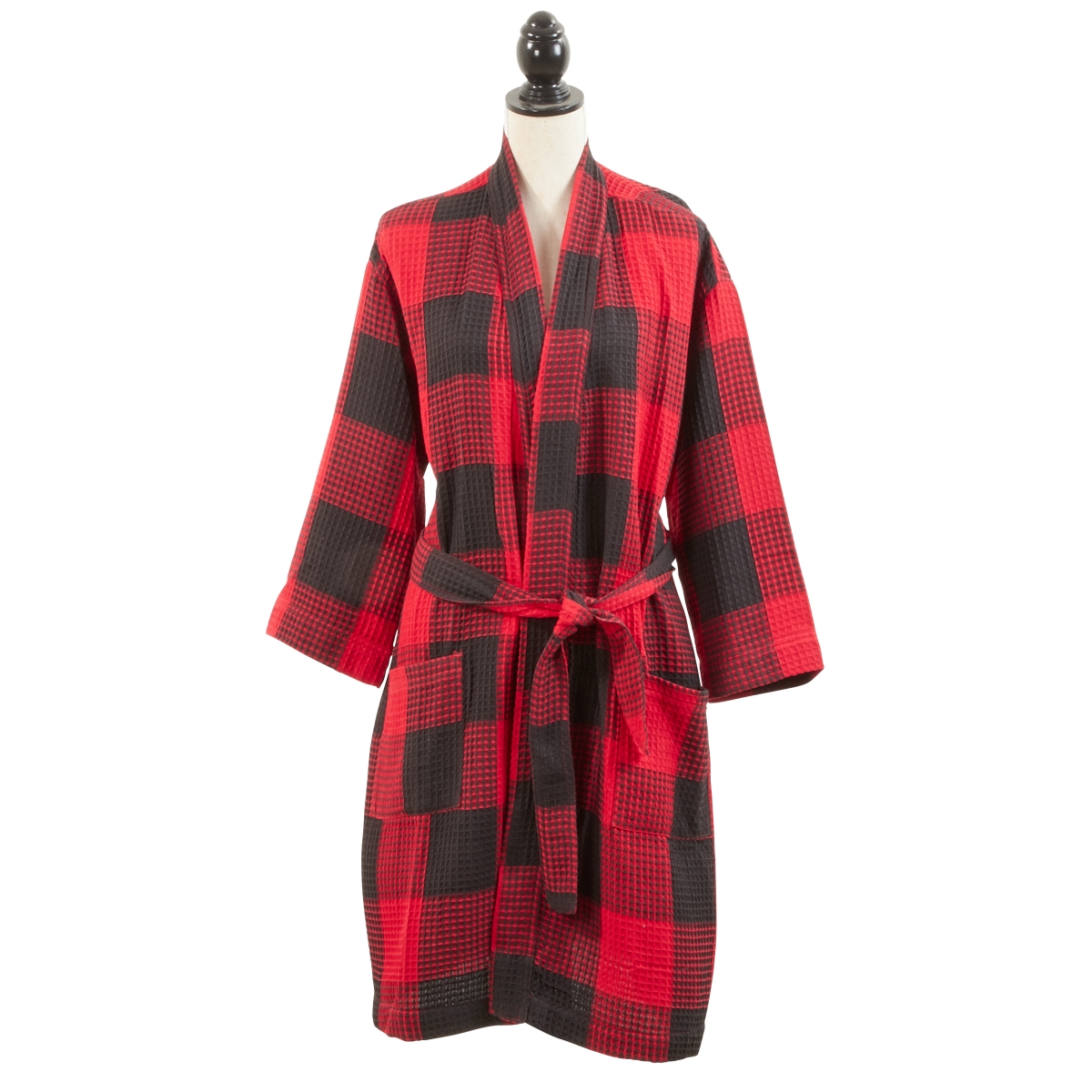 Picture of SARO 9025BR.R Birmingham Collection Buffalo Plaid Waffle Weave Bath Robe  Red