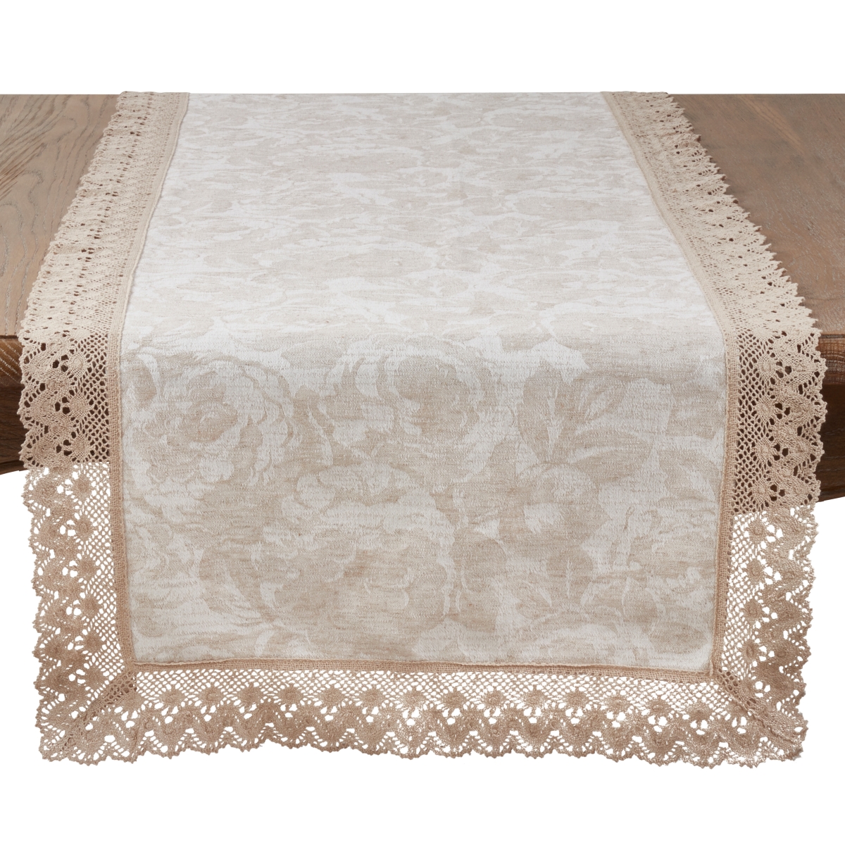 Picture of Saro Lifestyle 1916.N16120B 16 x 30 in. Jacquard Lace Trim Table Rectangular Runner, Natural