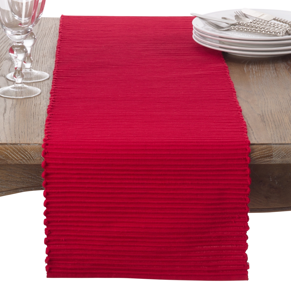 Picture of Saro Lifestyle 2126.R13108B 108 in. Ribbed Design Table Runner, Red