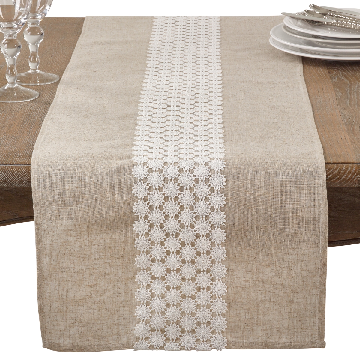 Picture of Saro Lifestyle 2713.N1690B Lace Daisy Table Runner, White