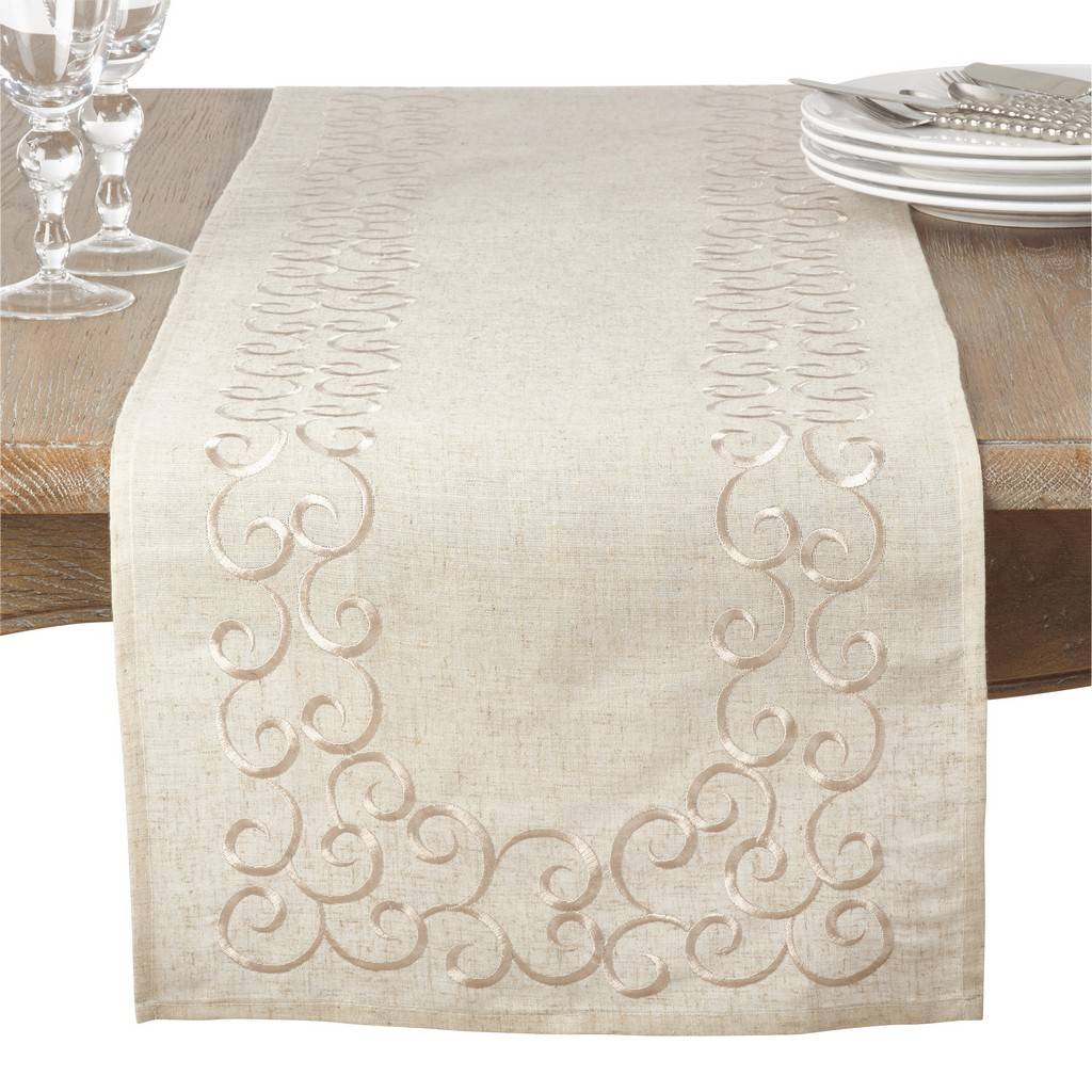 Picture of Saro Lifestyle 493.N16108B 16 x 108 in. Embroidered Design Linen Blend Oblong Table Runner