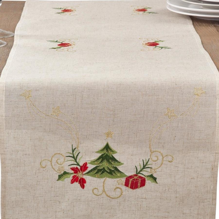 Picture of Saro Lifestyle 1710.N1690B 16 x 90 in. Embroidered Christmas Tree Design Linen Blend Oblong Table Runner