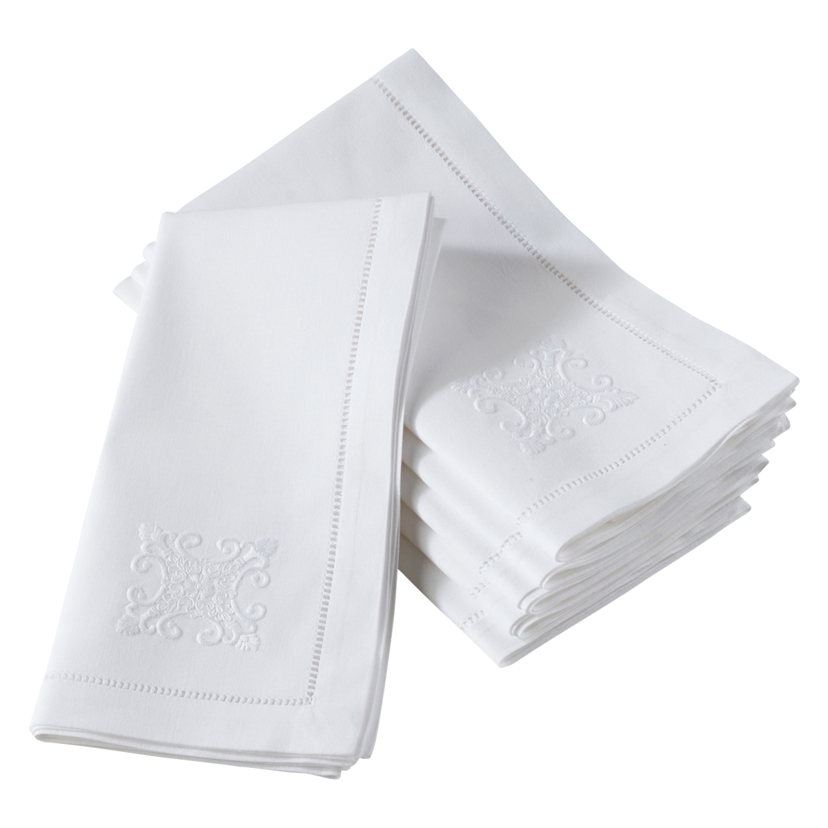 Picture of SARO NM166.W20S 20 in. Square Cotton Embroidered Ornament Table Napkins - White  Set of 6