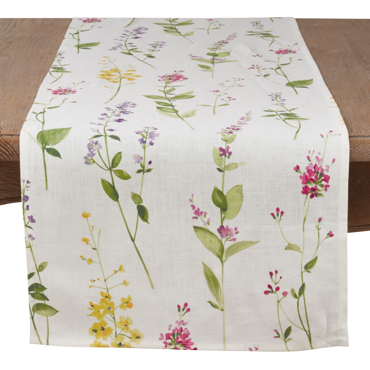 Picture of Saro Lifestyle 1015.OW16120B 120 in. Watercolor Floral Stems Linen Table Runner, Off-White