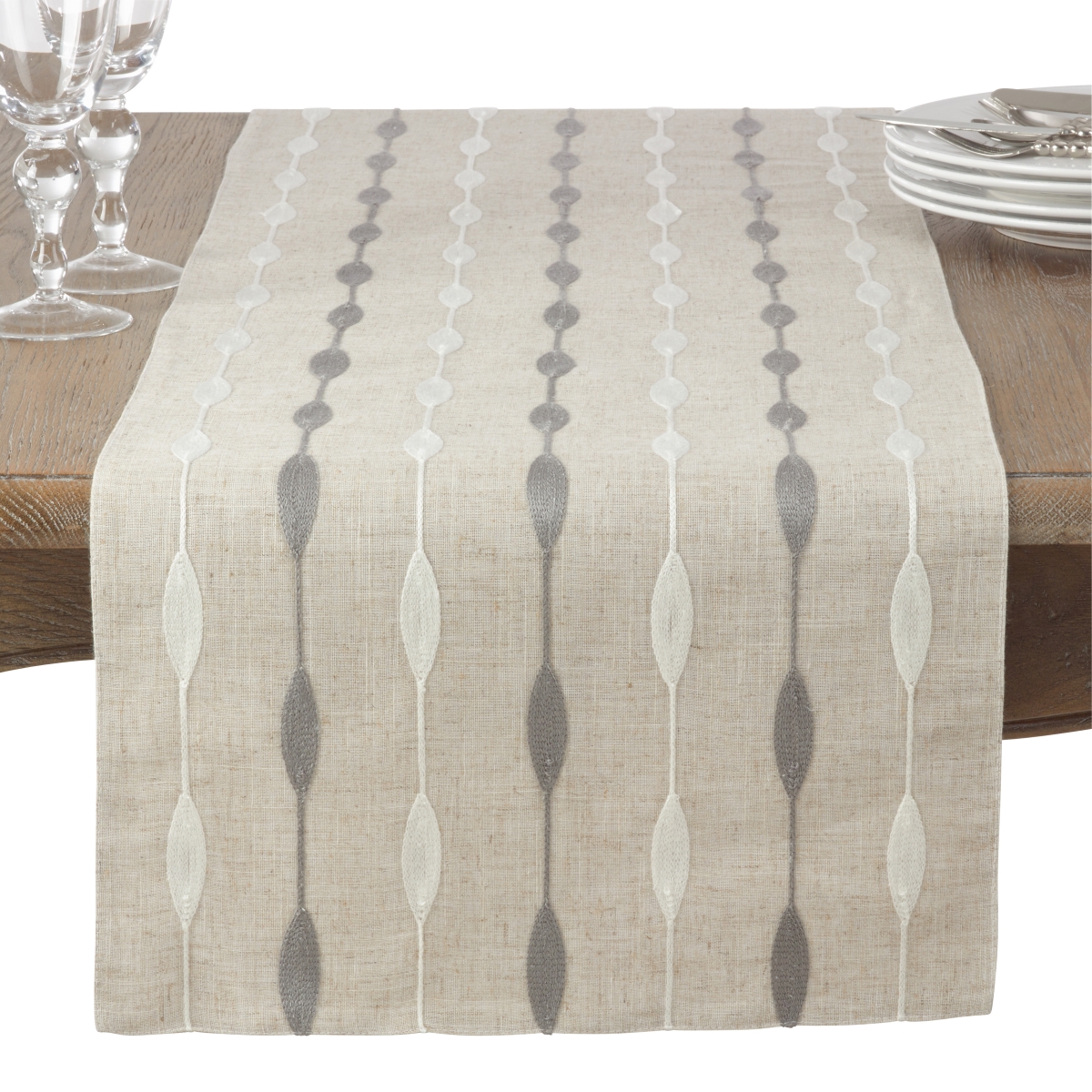 Picture of Saro Lifestyle 2293.N16108B 16 x 108 in. Modern Embroidered Design Table Runner, Natural