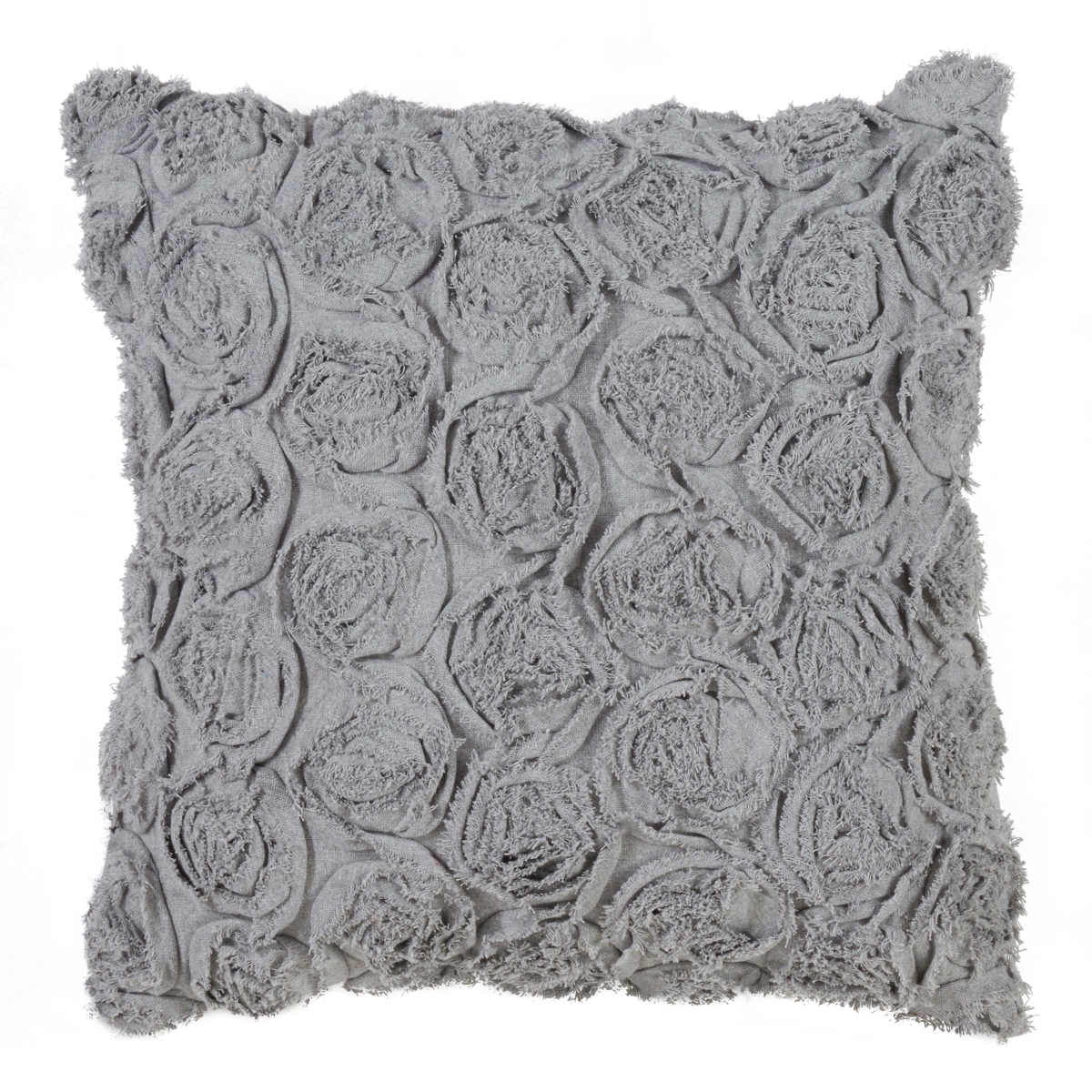 SARO  17 in. Square Rose Texture Decorative Down Filled Throw Pillow - Gray