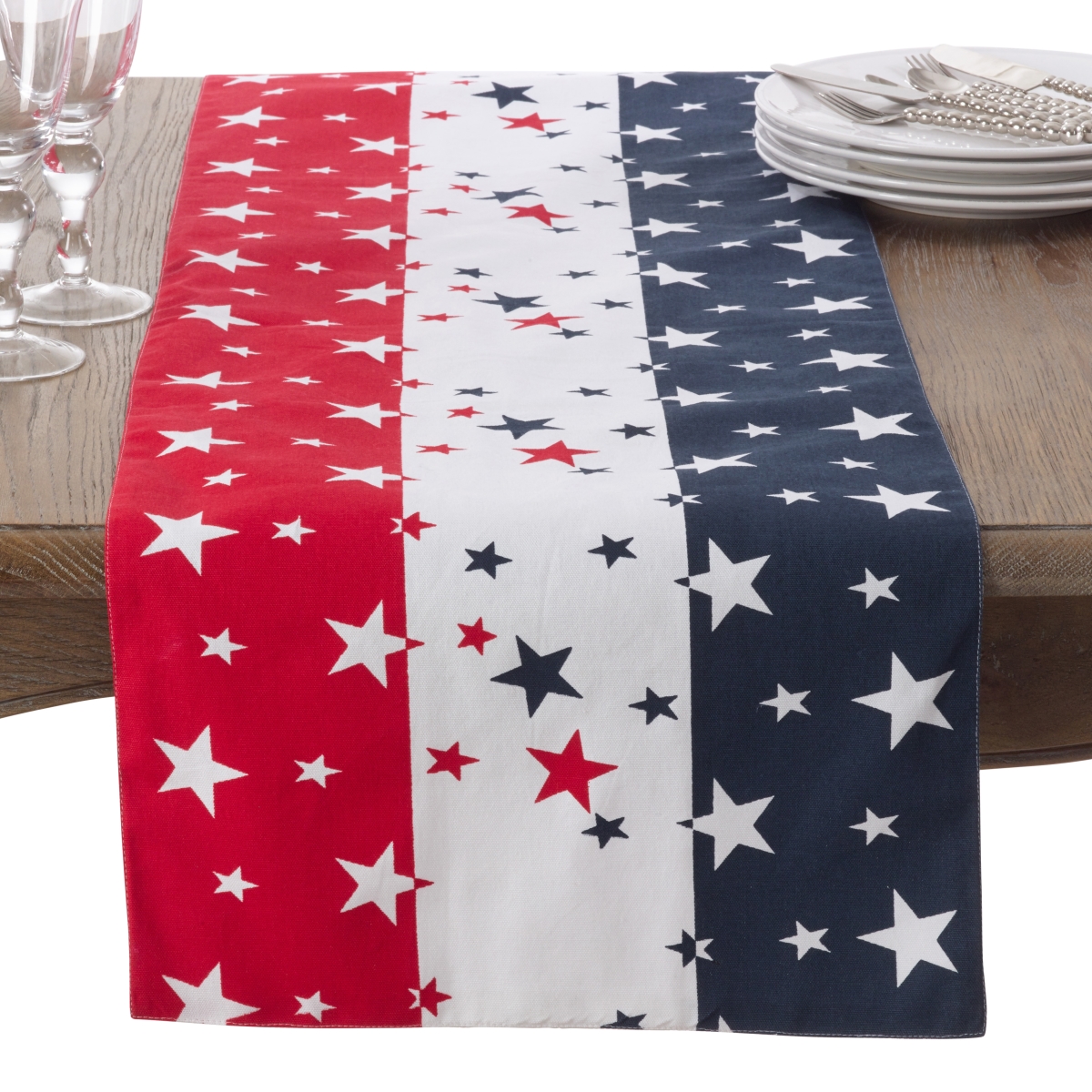 Picture of Saro Lifestyle 1094.M16120B 16 x 120 in. 4th of July Cotton Table Runner, Red White & Blue