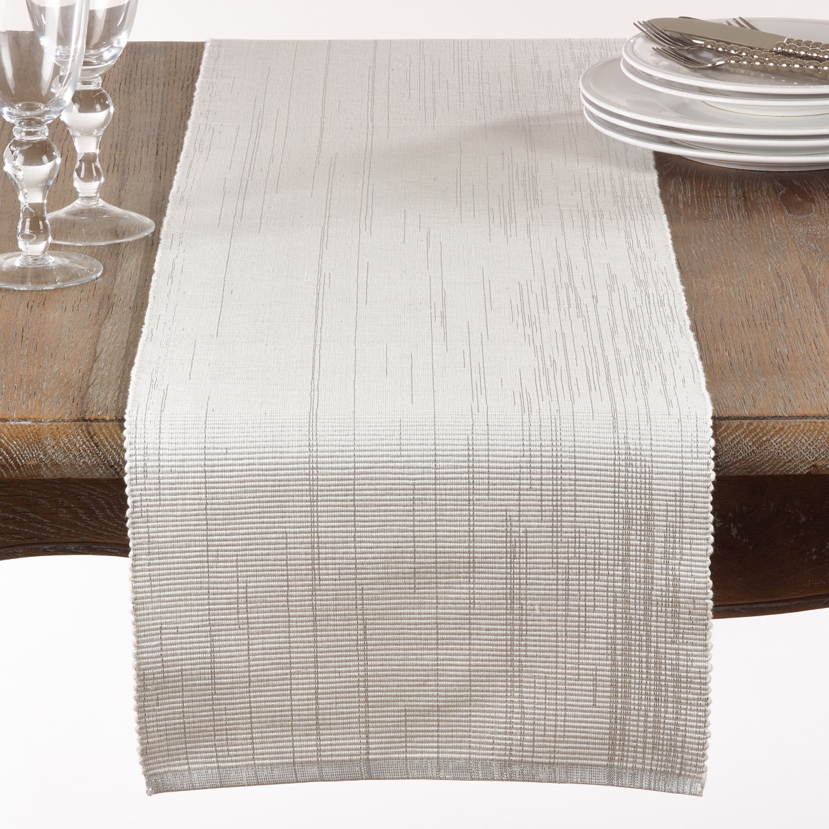 Picture of Saro Lifestyle 119.W13120B 13 x 120 in. Shimmering Woven Cotton Ribbed Table Runner, White