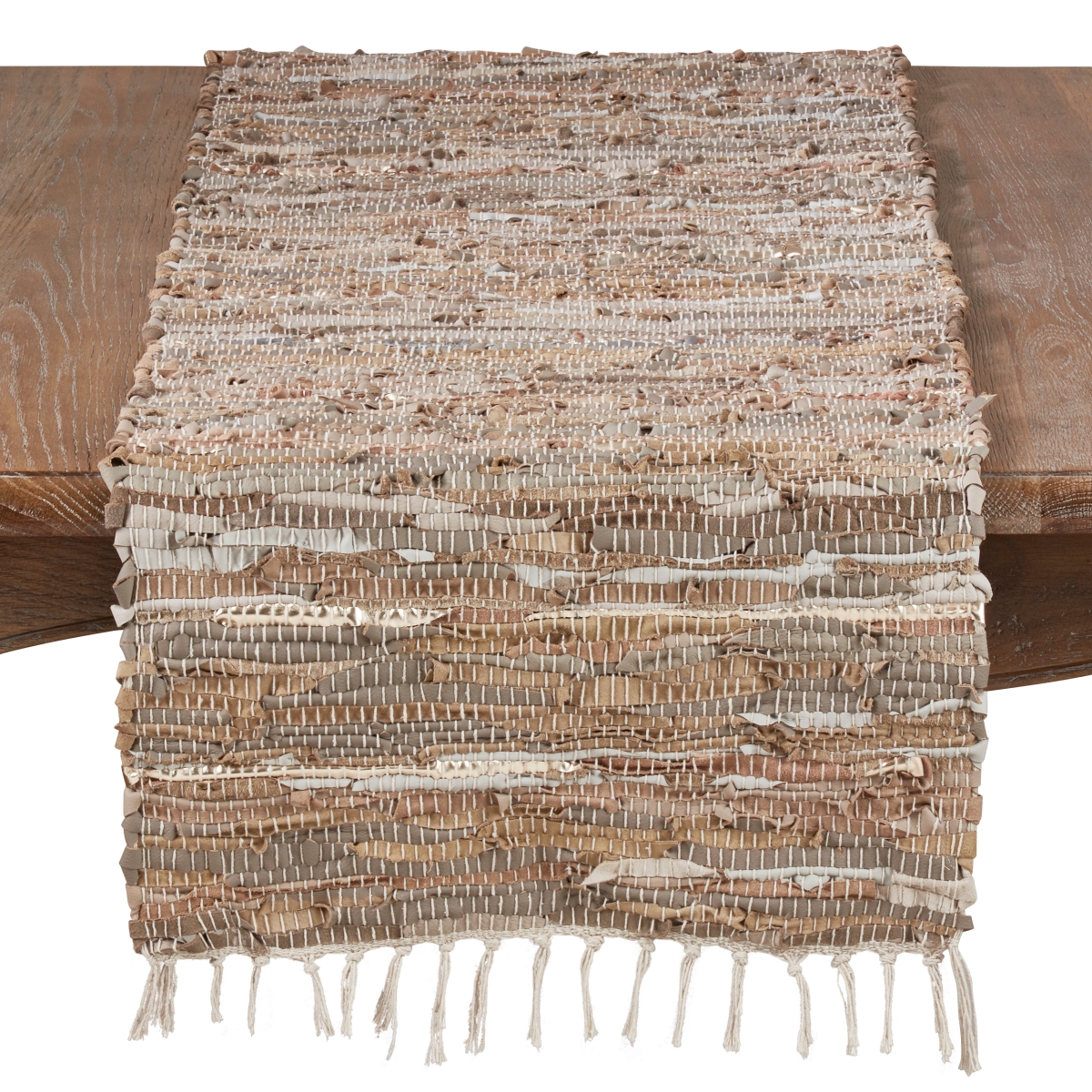 Picture of Saro Lifestyle 4875.N16120B 16 x 120 in. Chindi Design Leather & Cotton Table Runner, Natural