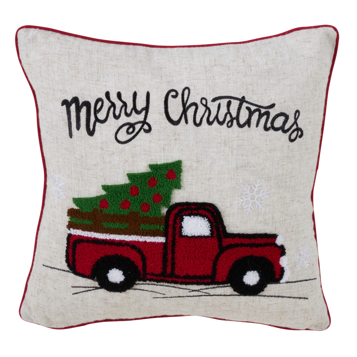 SARO 4120.M16S 16 in. Square Down Filled Poly Blend Christmas Pillow with Vintage Red Truck - Multi Color -  SARO Lifestyle