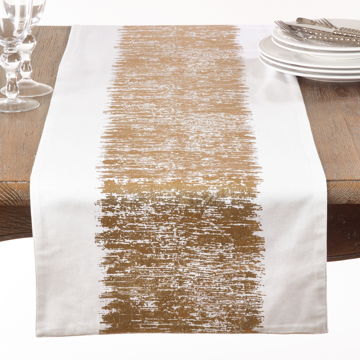 Picture of Saro Lifestyle 700.GL1654B 54 in. Metallic Banded Design Cotton Table Runner, Gold