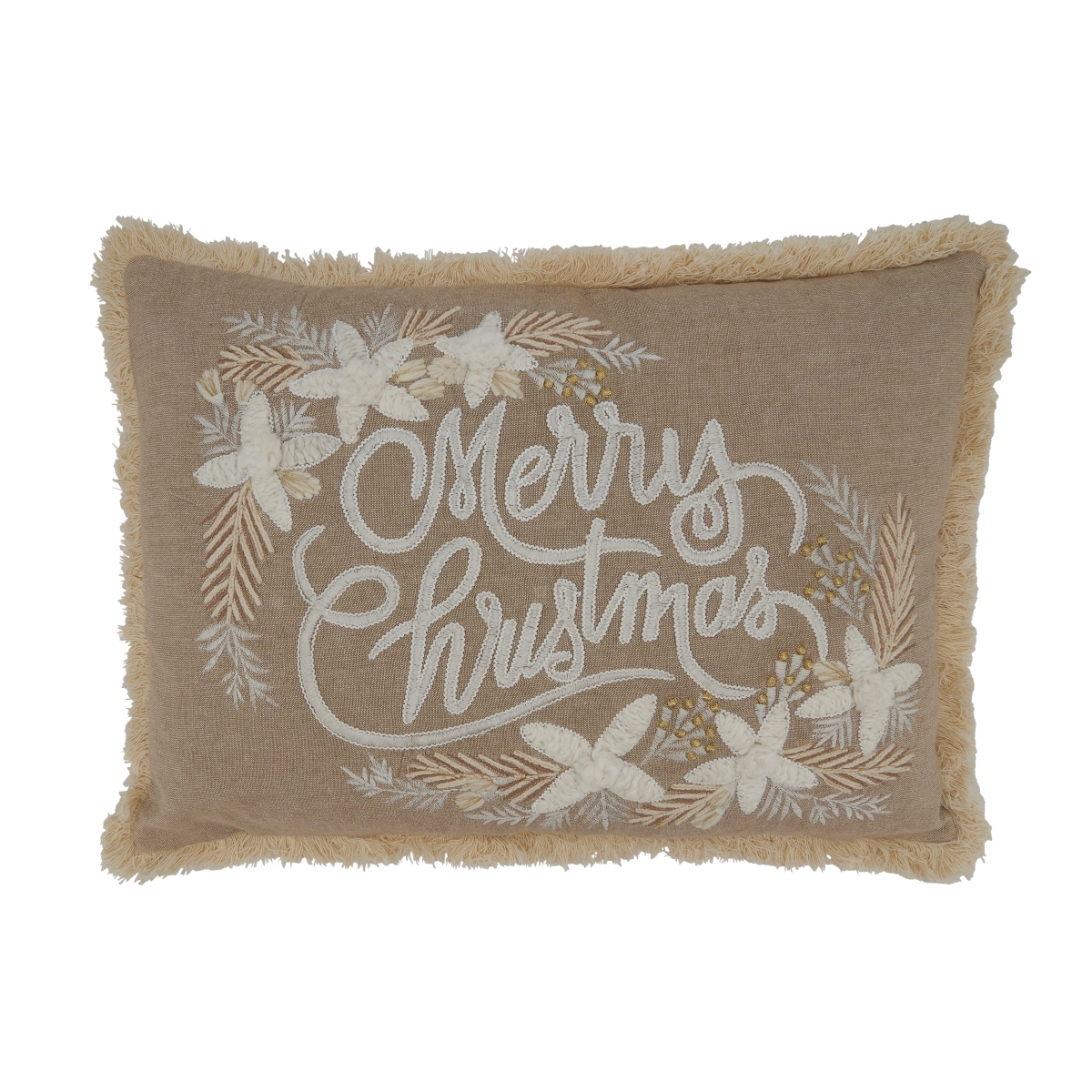 Embroidered Merry Christmas Pillow Cover, Natural
