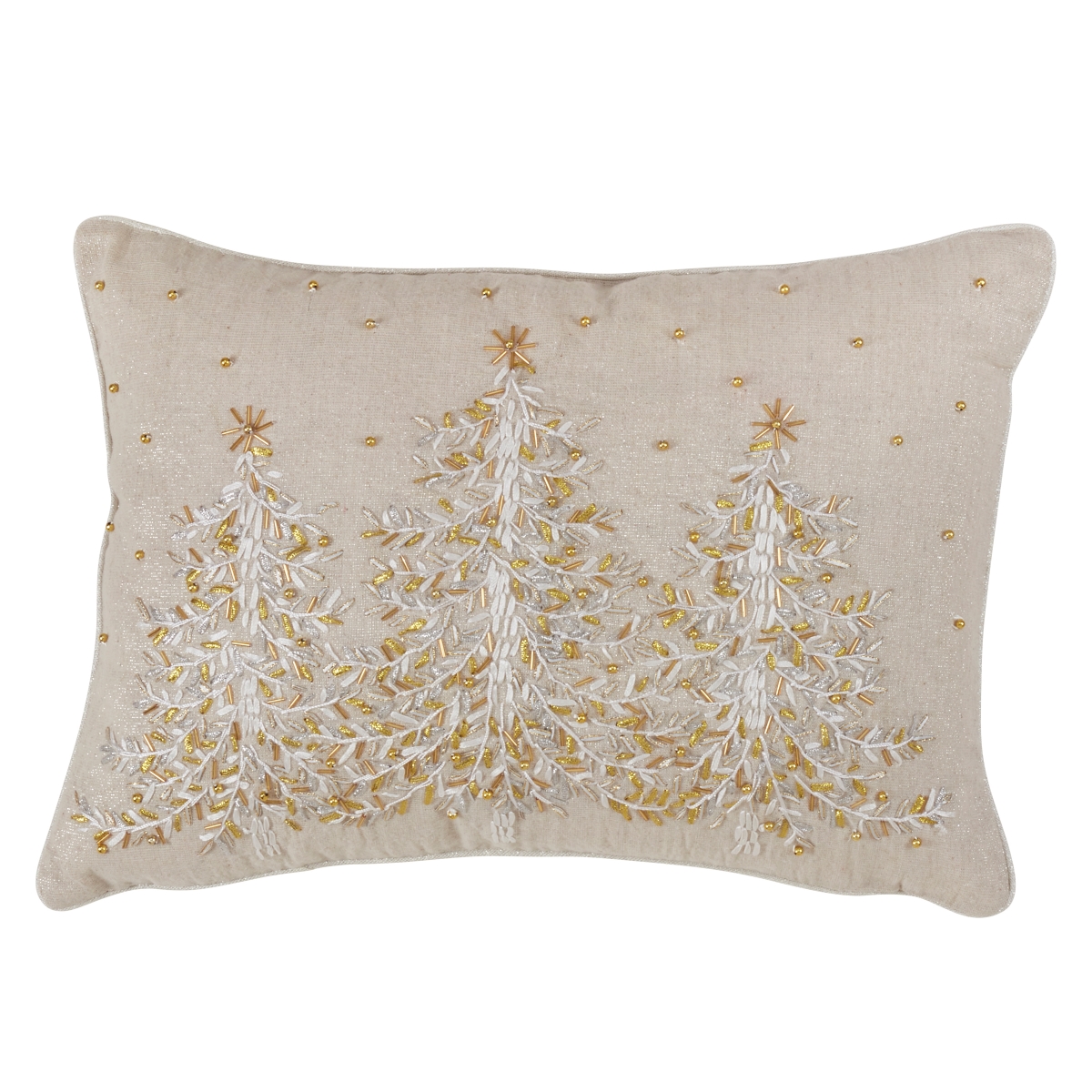 SARO  14 x 20 in. Rectangle Poly Blend Christmas Accent Pillow with Embroidered Design & Down Filling - Natural