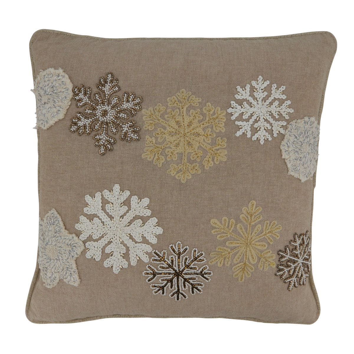 2172.N18SD 18 in. Embroidered Snowflake Square Down Filled Pillow, Natural