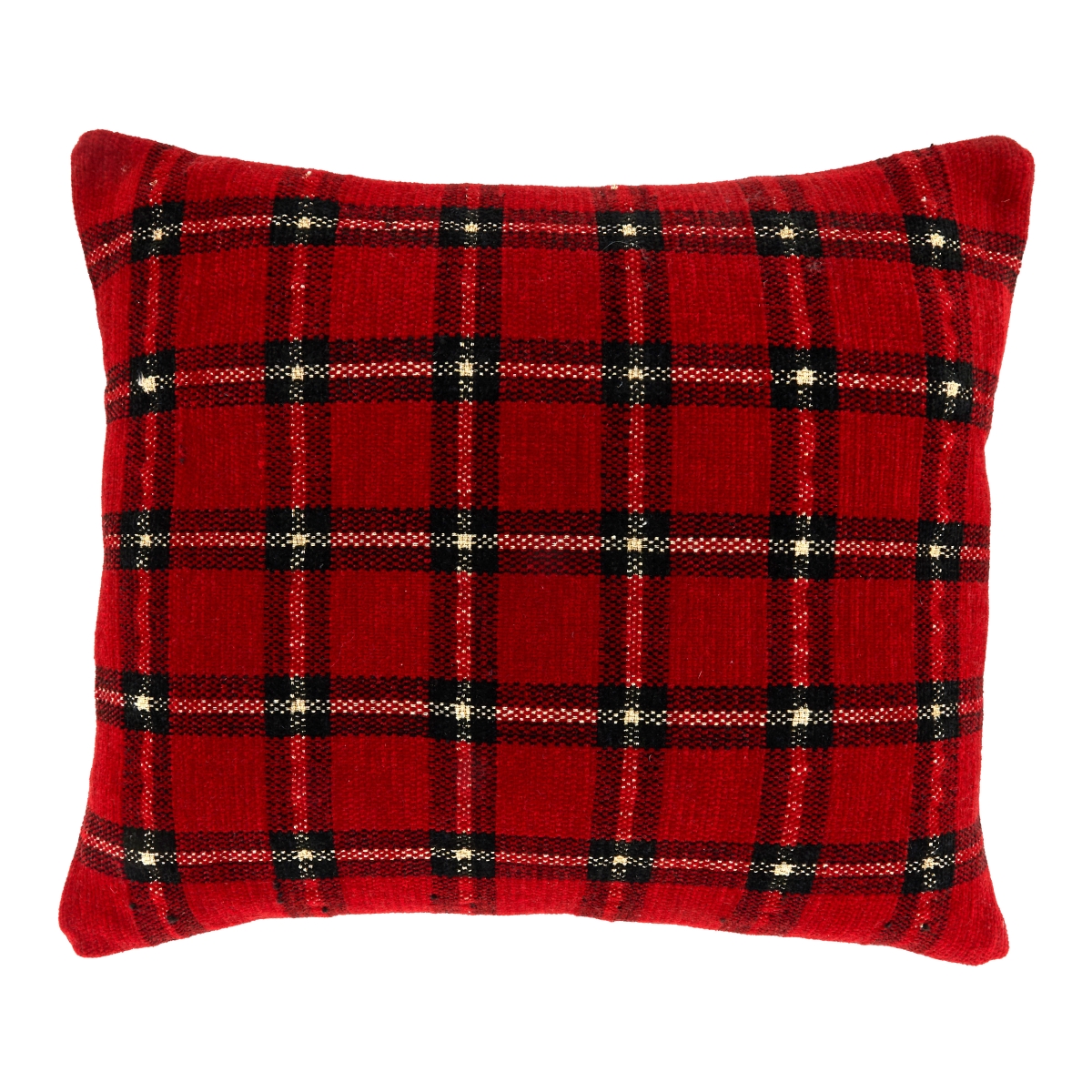 18 in. Plaid Chenille Square Down Filled Pillow, Red
