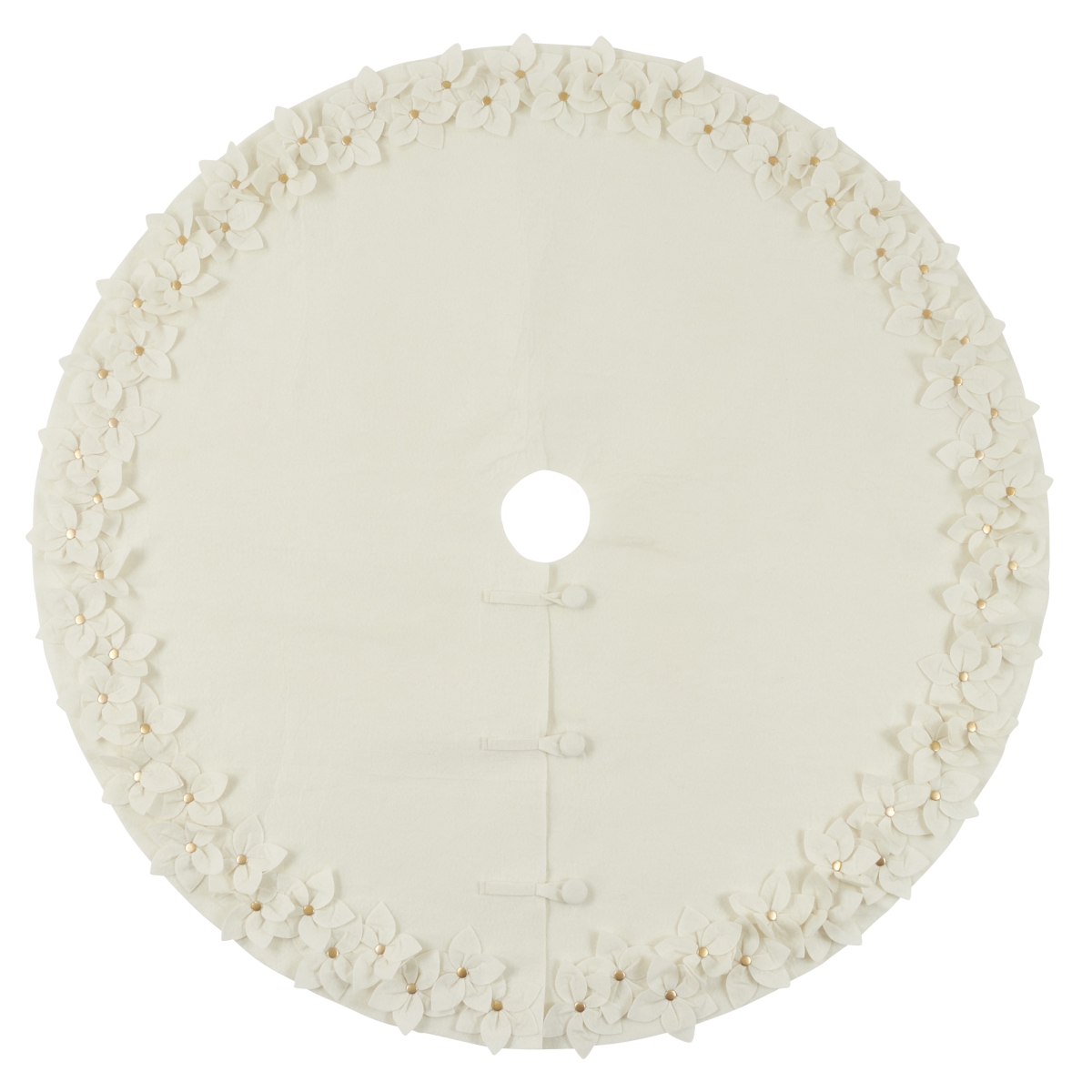 53 in. Round Felt Flower Design Christmas Tree Skirt, White