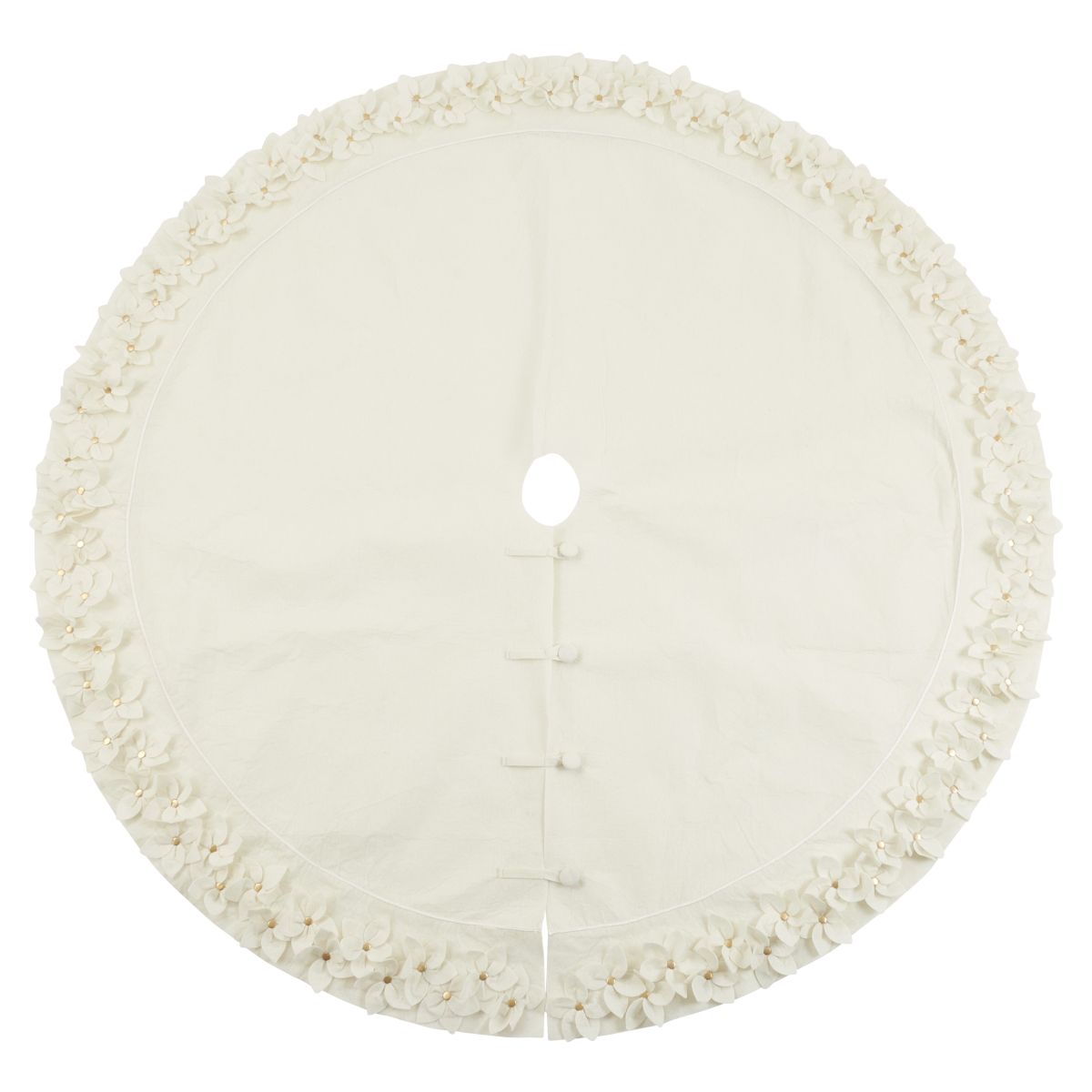 72 in. Round Felt Flower Design Christmas Tree Skirt, White