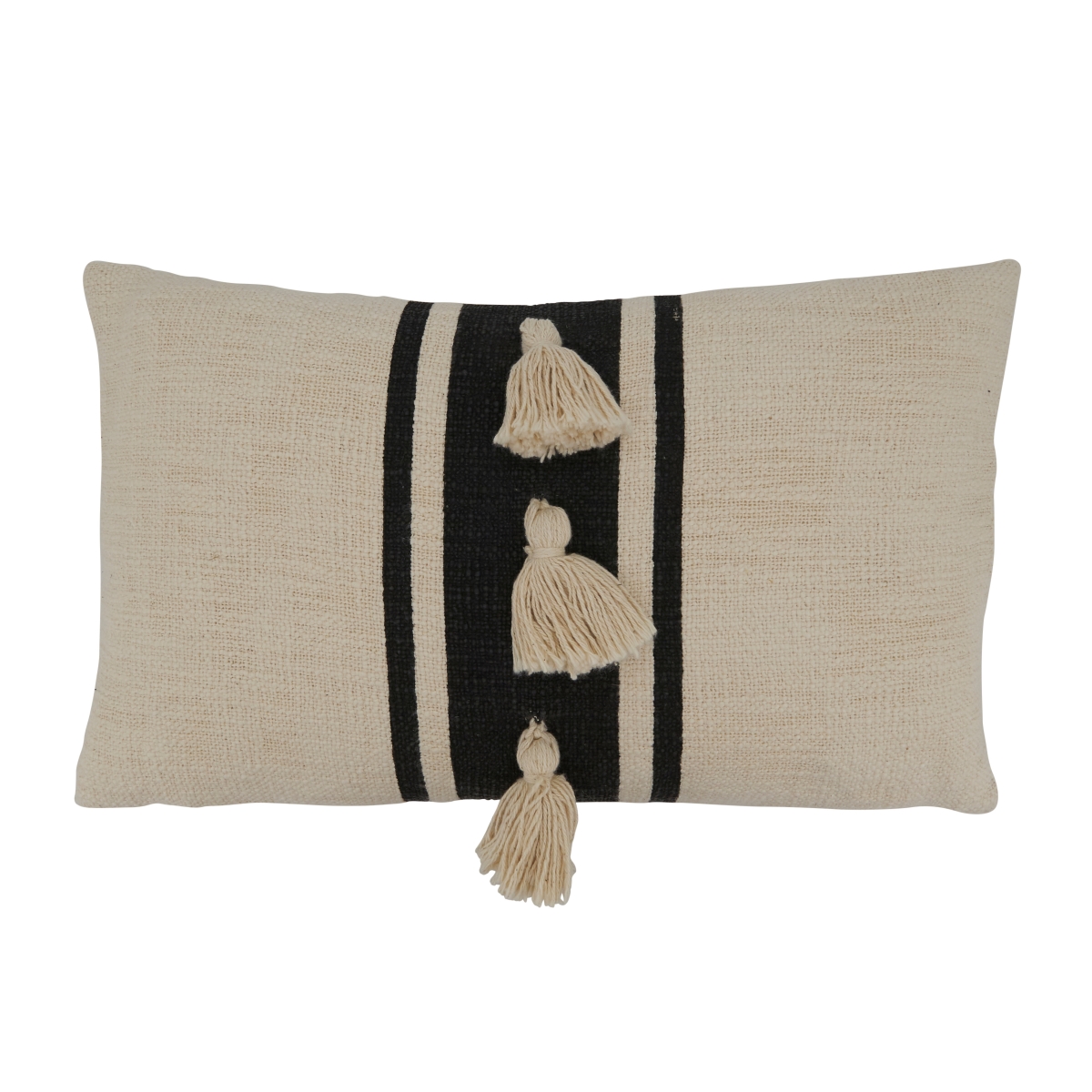 12 x 20 in. Striped Tassel Square Pillow Cover, Black
