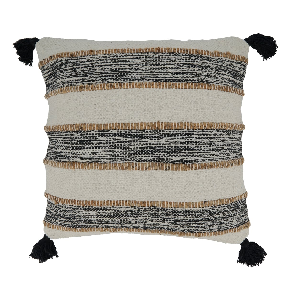 20 in. Striped Tassel Down Filled Oblong Pillow, Black & White