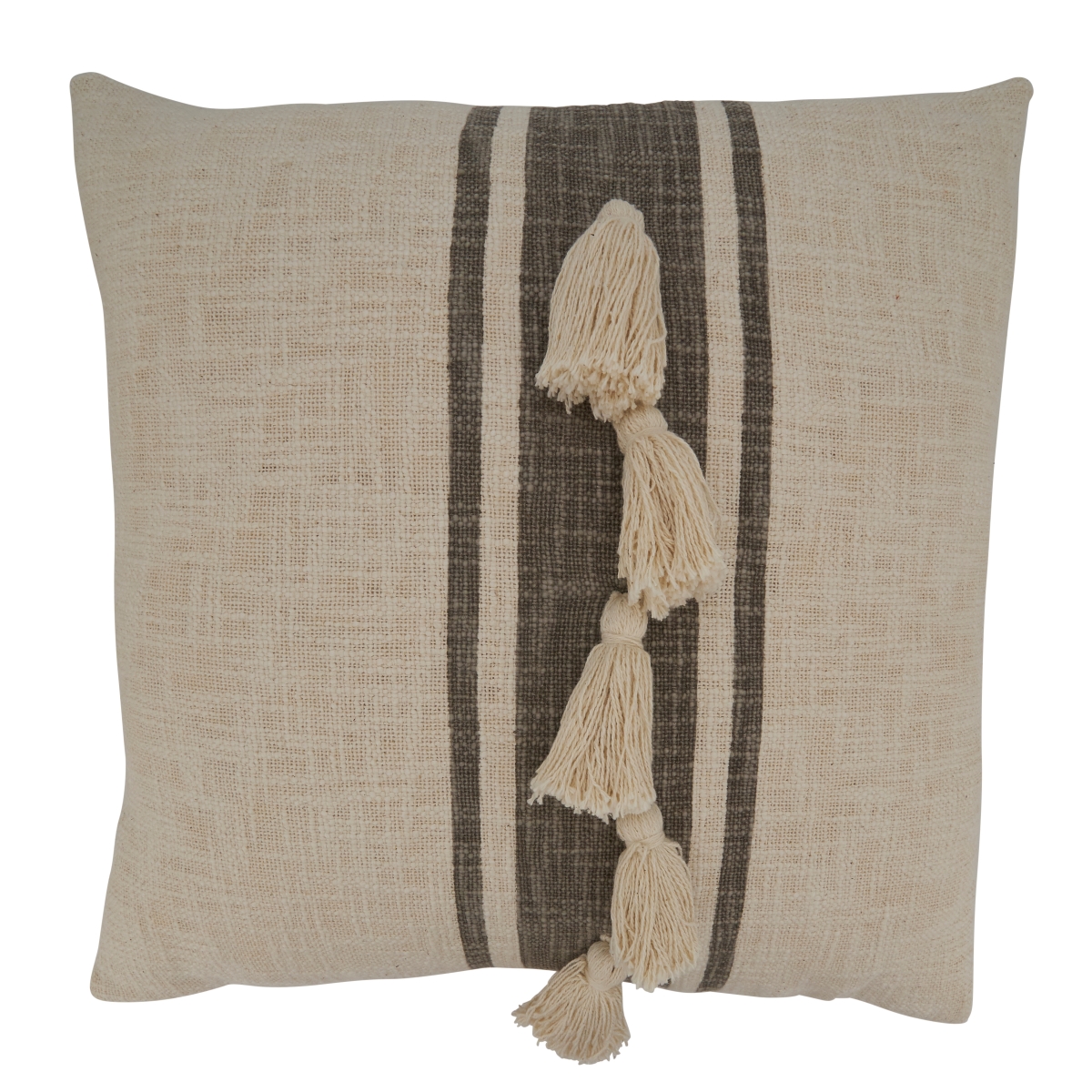 20 in. Striped Tassel Square Down Filled Pillow, Grey