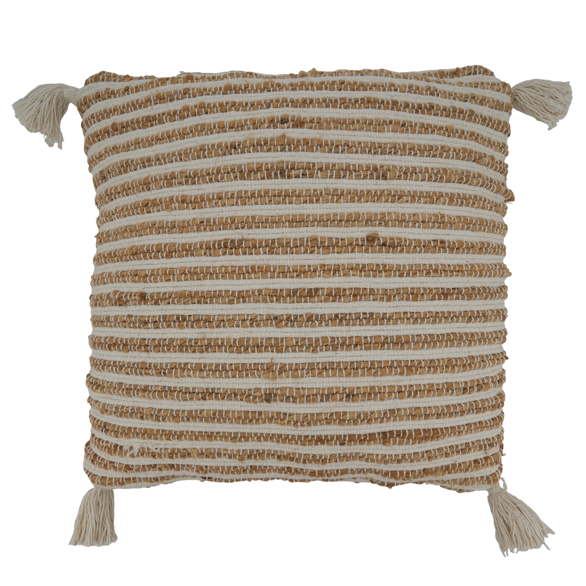 20 in. Striped Tassel Square Poly-Filled Pillow, White