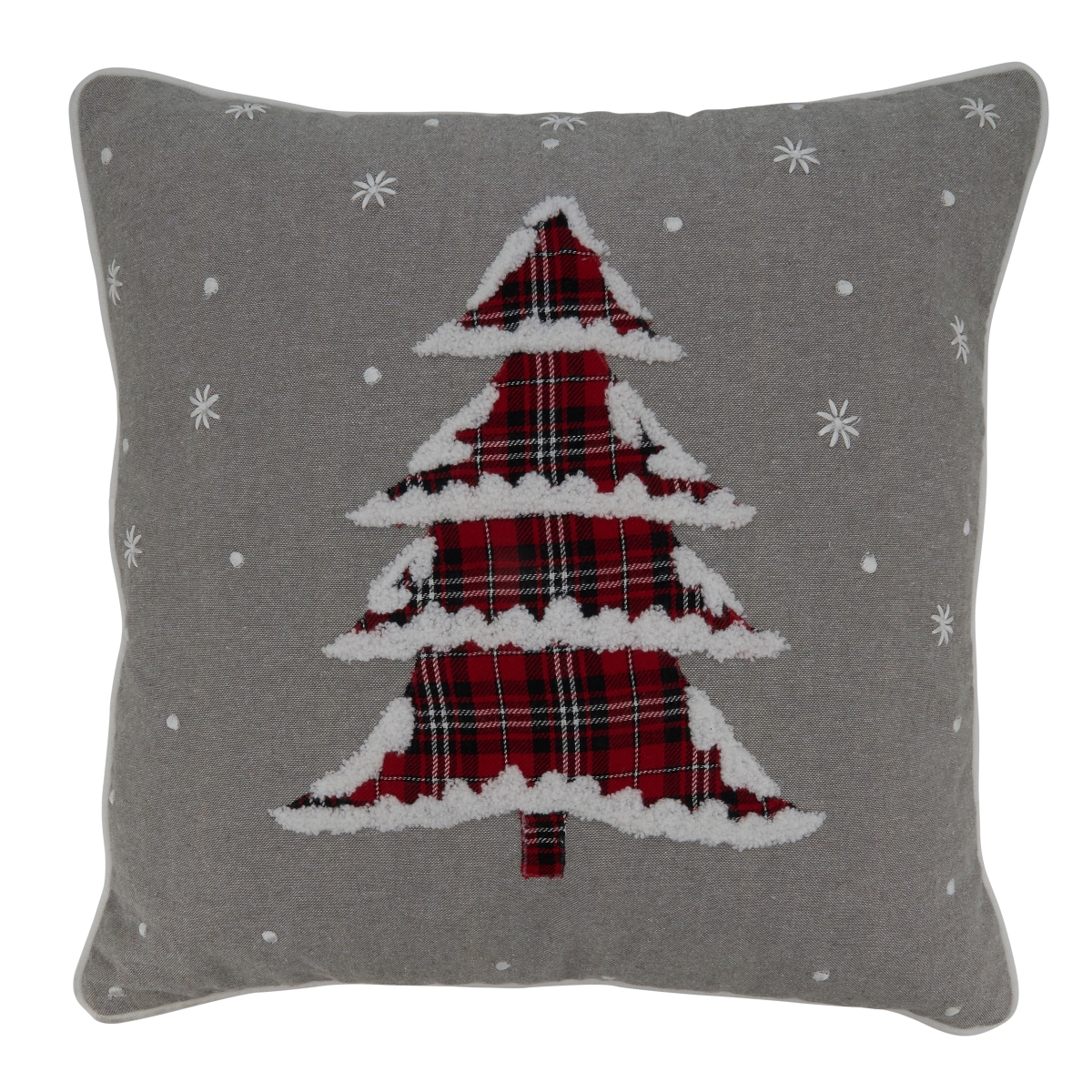 18 x 18 in. Plaid Christmas Tree Throw Pillow with Poly Filling, Grey