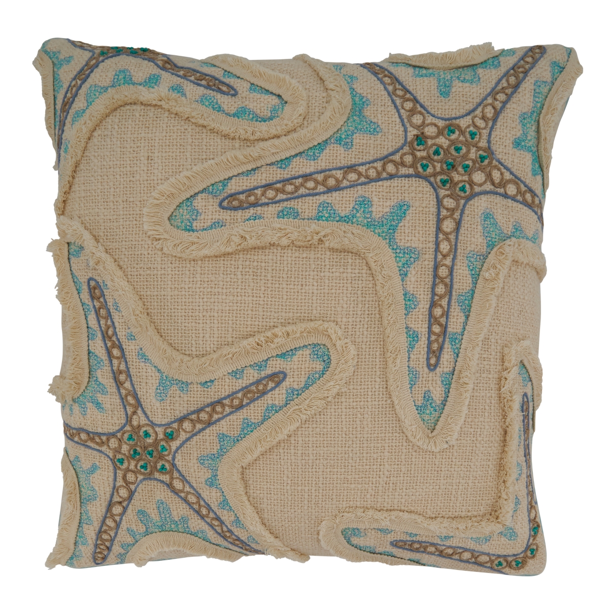 18 x 18 in. Embroidered Starfish Throw Pillow with Poly Filling, Natural