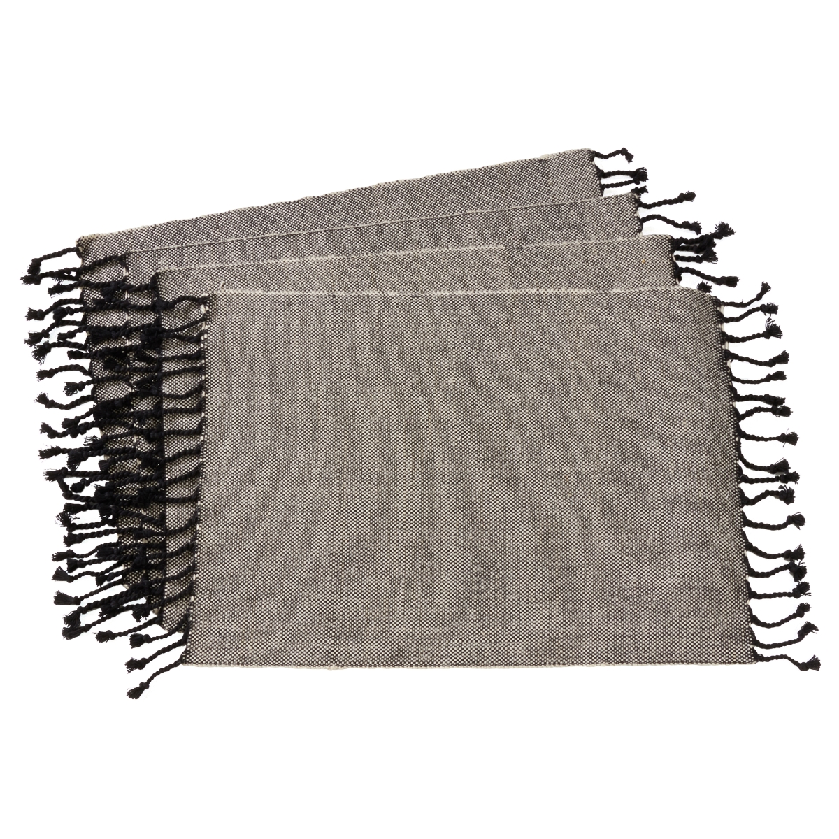 Picture of SARO 4869.BK1420B 14 x 20 in. Rectangle Tassel Design Jute &amp; Cotton Table Mats - Black  Set of 4