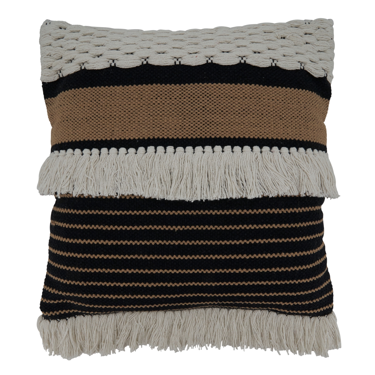 20 in. Fringe Woven Square Down Filled Pillow, Black & White