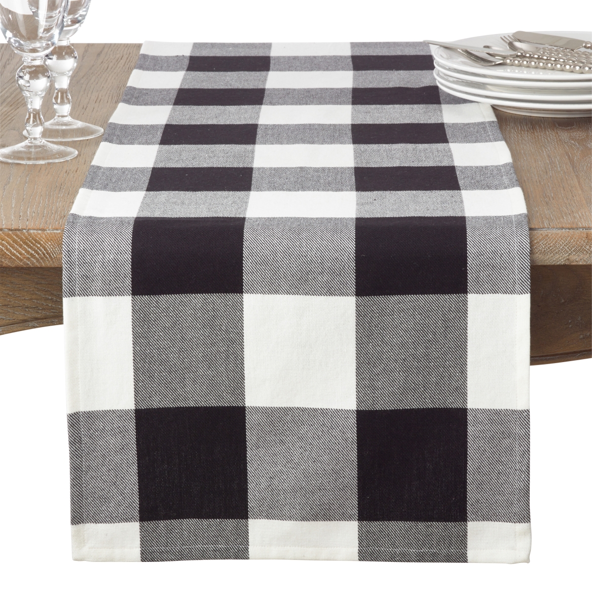 Picture of SARO 9025.BK16108B 16 x 108 in. Rectangle Cotton Table Runner with Buffalo Plaid Pattern - Black