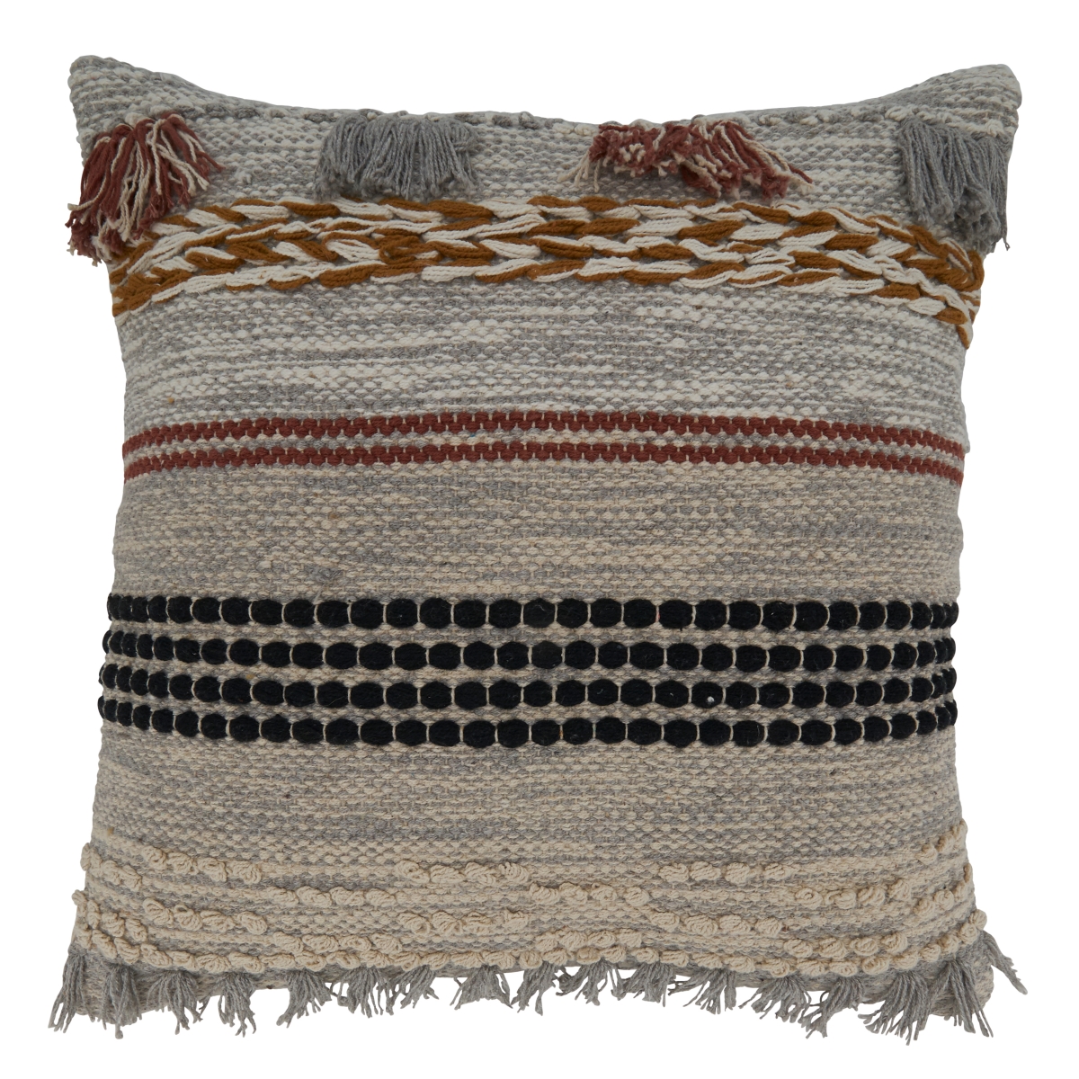 20 in. Fringe Woven Square Poly-Filled Pillow, Multi Color