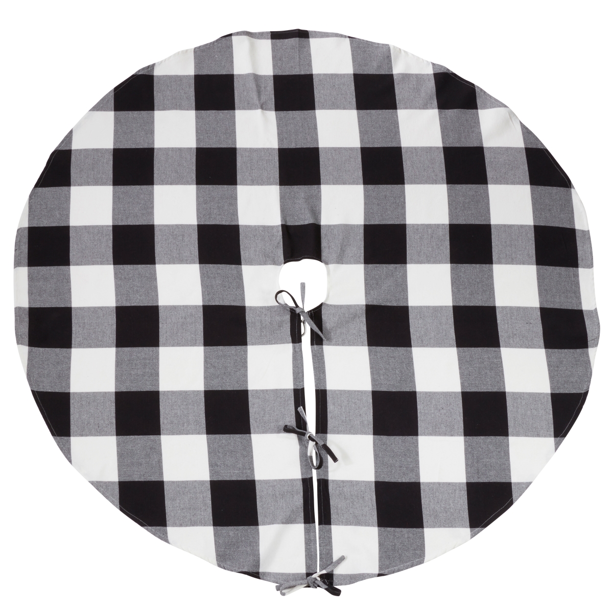 SARO 9025.BK53R 53 in. Round Buffalo Plaid Design Decorative Cotton Christmas Tree Skirt - Black