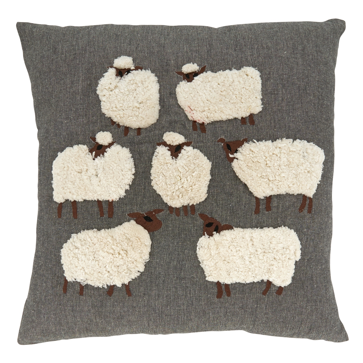 18 in. Embroidered Sheep Square Pillow Cover, Grey