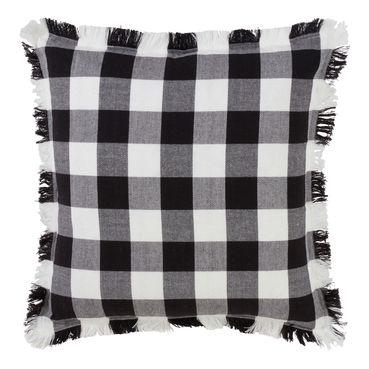 Picture of SARO 9026P.BK20S 20 in. Square Fringed Buffalo Plaid Design Cotton Throw Pillow with Down Filling - Black