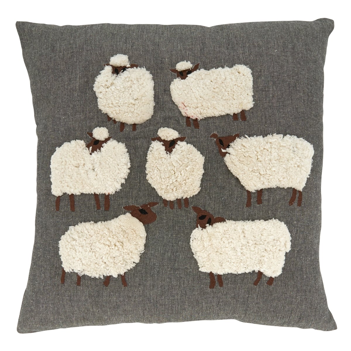 18 in. Embroidered Sheep Square Poly-Filled Pillow, Grey