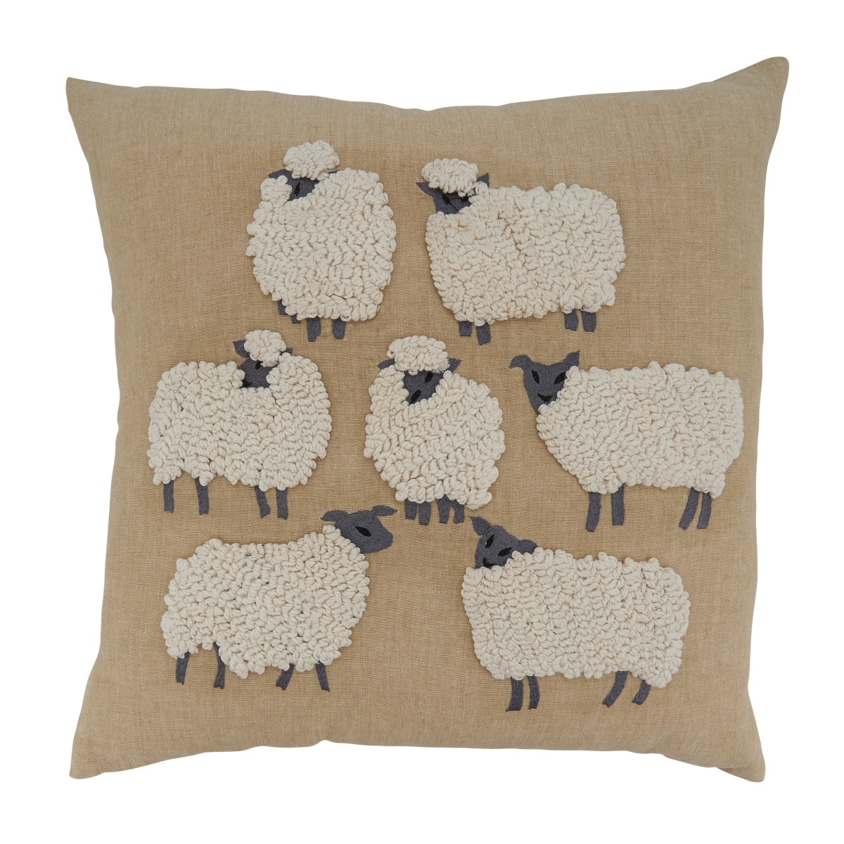 18 in. Embroidered Sheep Square Poly-Filled Pillow, Natural