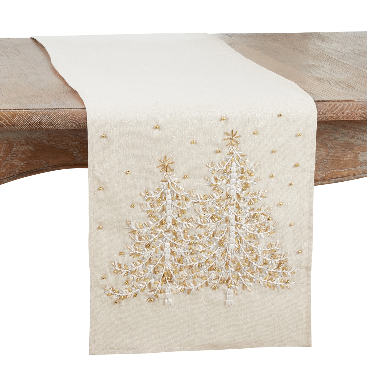 Picture of Saro Lifestyle 4126.N1472B 14 x 72 in. Embroidered Christmas Tree Oblong Table Runner, Natural