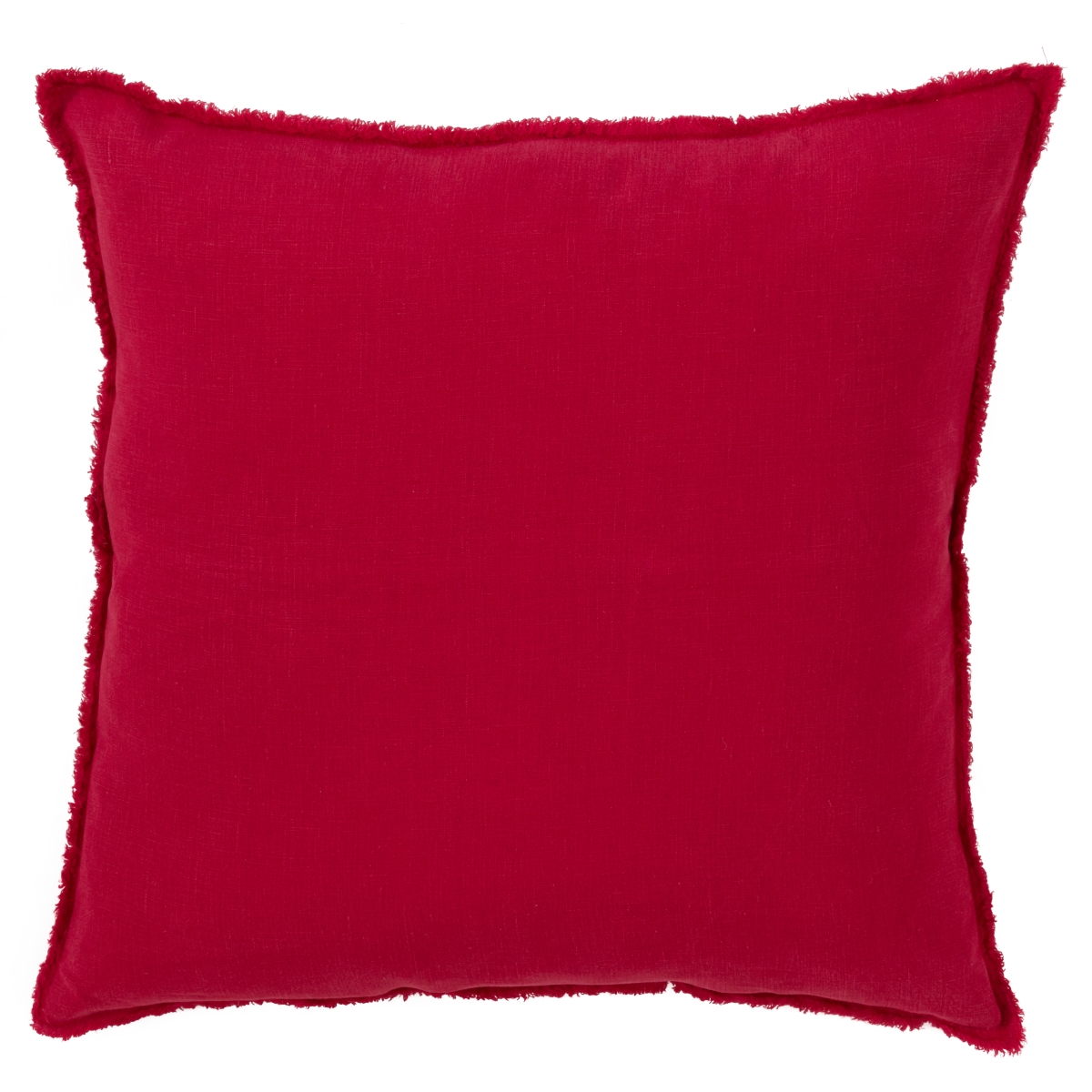 SARO  20 in. Square Fringed Design Down Filled Linen Pillow - Red