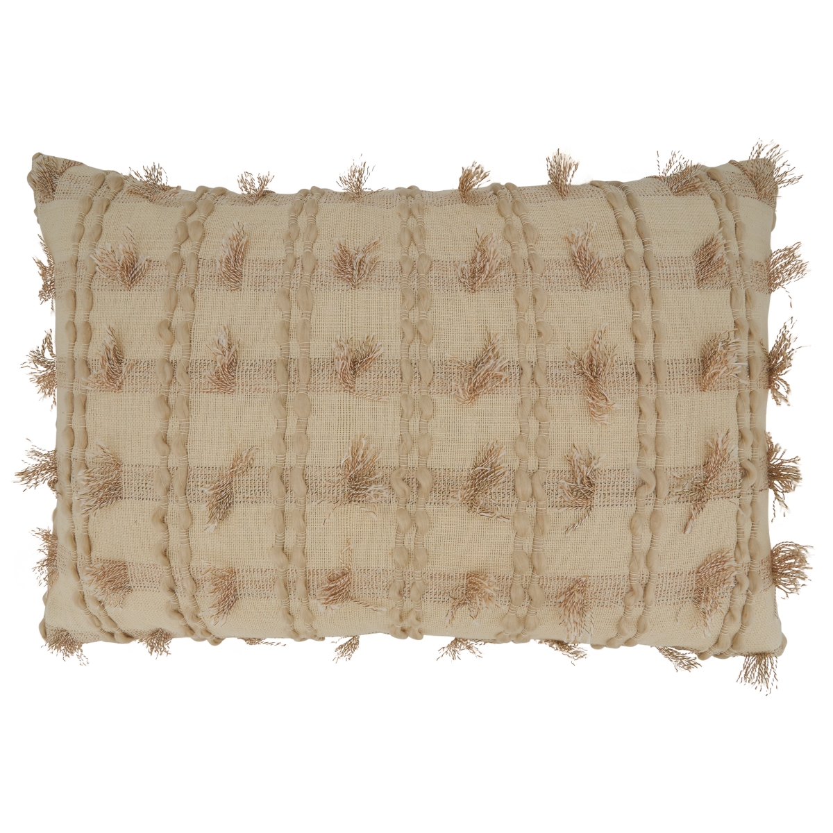 16 x 24 in. Fringe Striped Poly-Filled Oblong Pillow, Natural