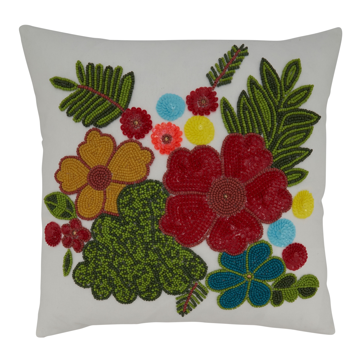 3620.M16SD 16 in. Beaded Flower Square Down Filled Pillow, Multi Color